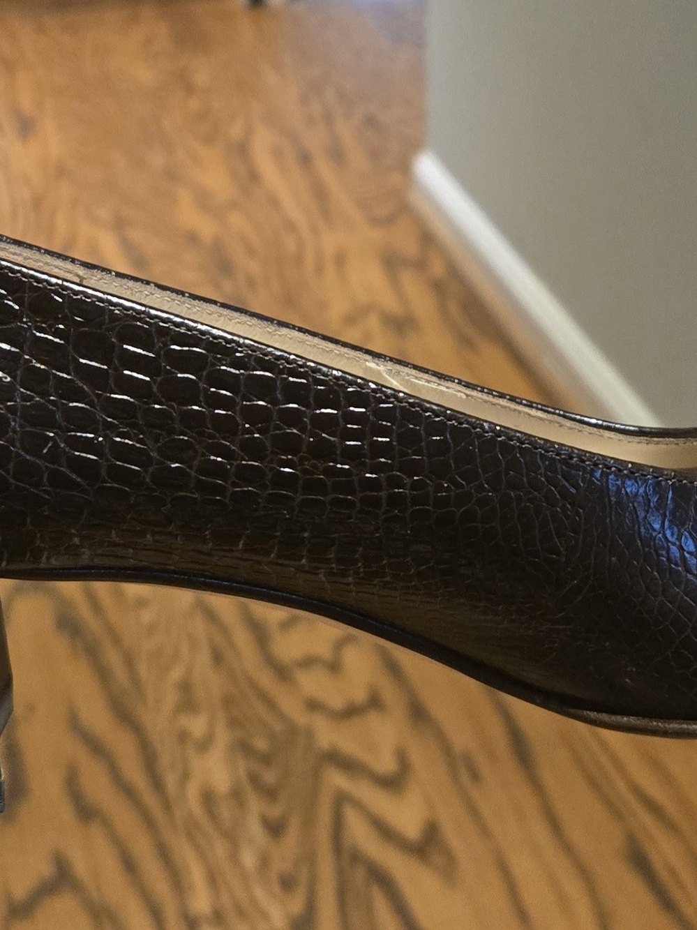 Vintage Salvatore Ferragamo Brown Croc-Embossed Leather Shoes with Gold Bit 8-2A - Picture 12 of 15